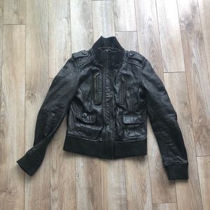 Zara black, leather bomber jacket- Size Medium